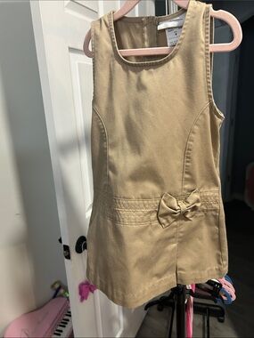 Girls Khaki School Pinafore Jumper with Bow Detail